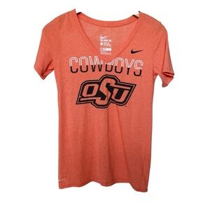 Nike Oklahoma State Cowboys Women's V-Neck T-Shirt Orange Size S Sporty DRI-FIT